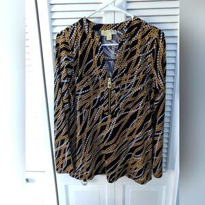 Michael Kors Top Womens sz S Black Gold Chains Stretch Zipper Maximalist Career